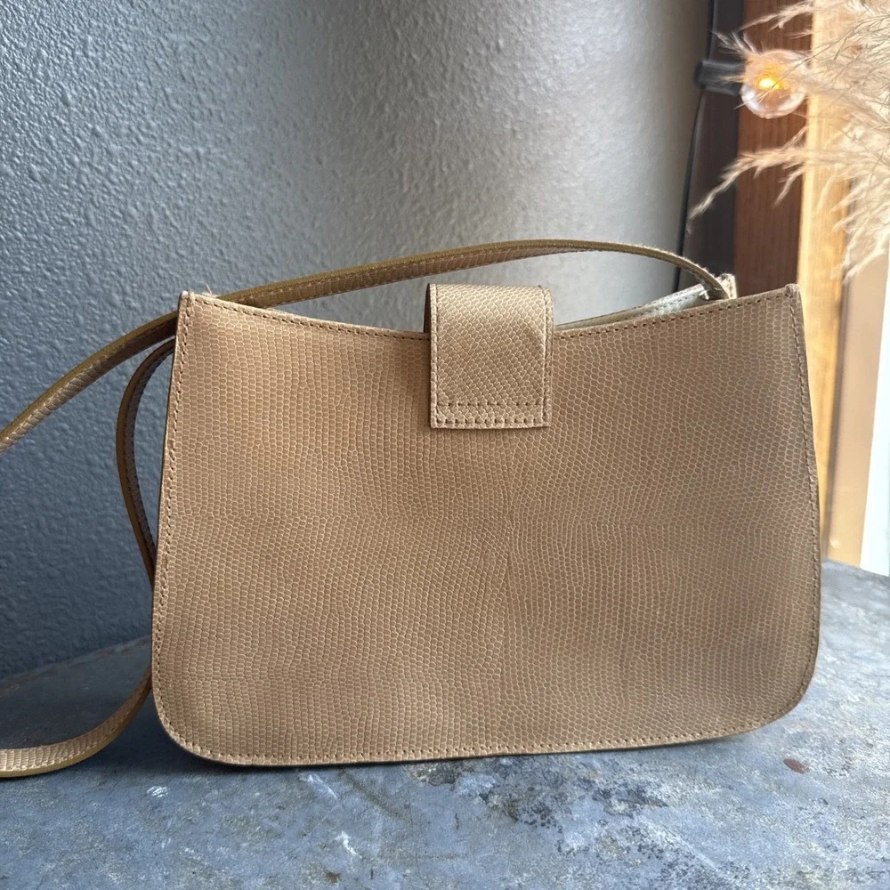 Lauren Ralph Lauren Snakeskin Shoulder Bag Tan Brown Leather Silver Hardware Vtg